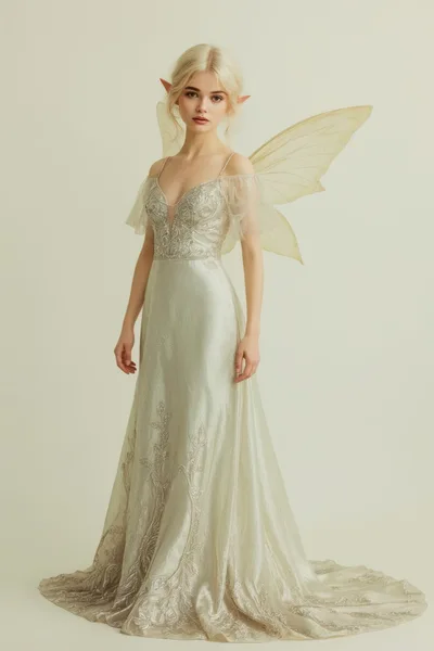Ethereal Fairy Woman In Elegant Silver Gown