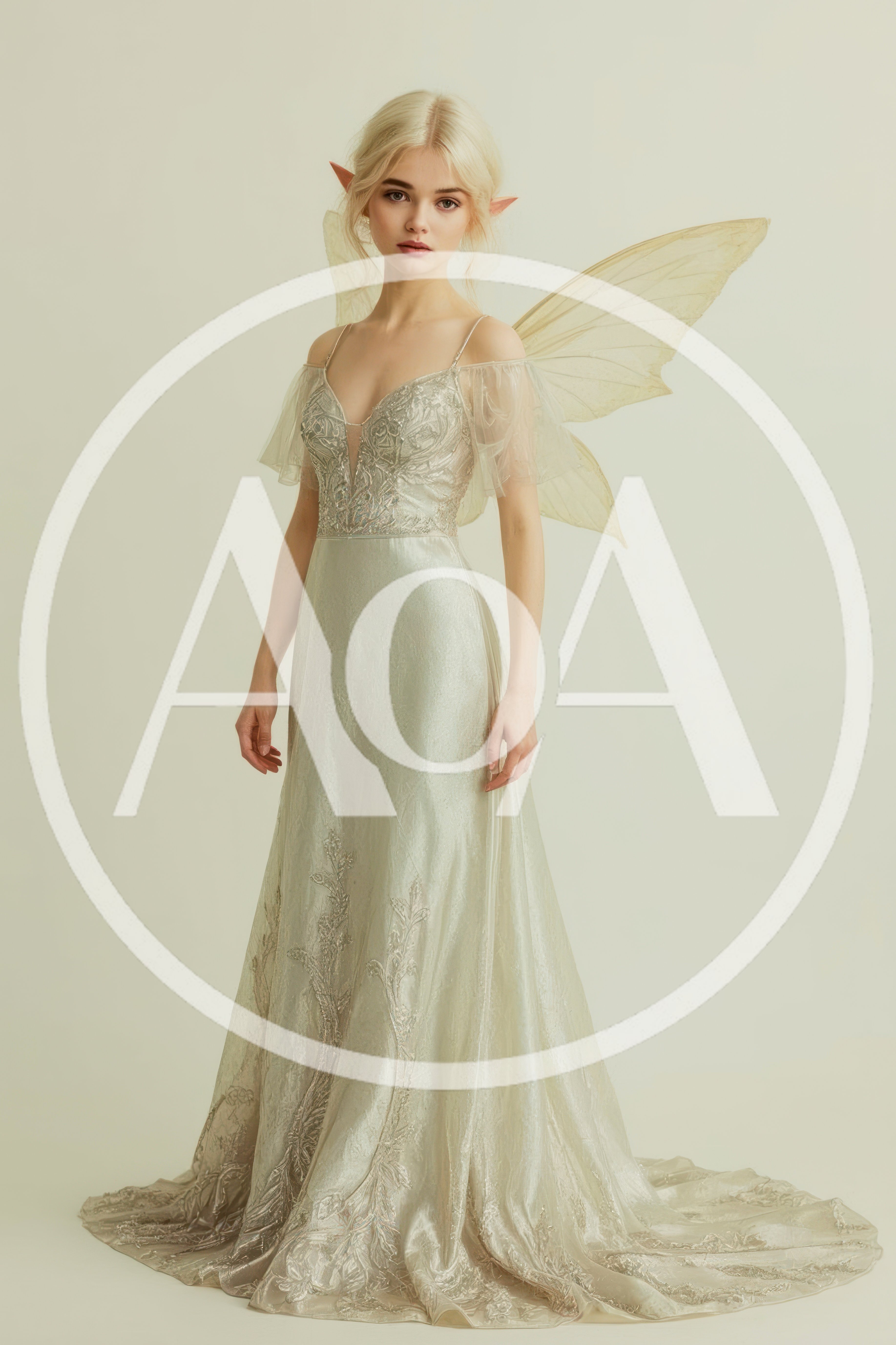 Ethereal Fairy Woman In Elegant Silver Gown