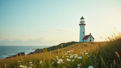 Scenic Lighthouse Overlooking The Pacific Ocean At Sunset