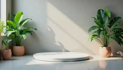 Minimalist Product Display Podium With Potted Plants