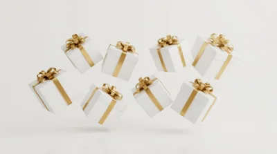 Floating White Gift Boxes With Gold Ribbons