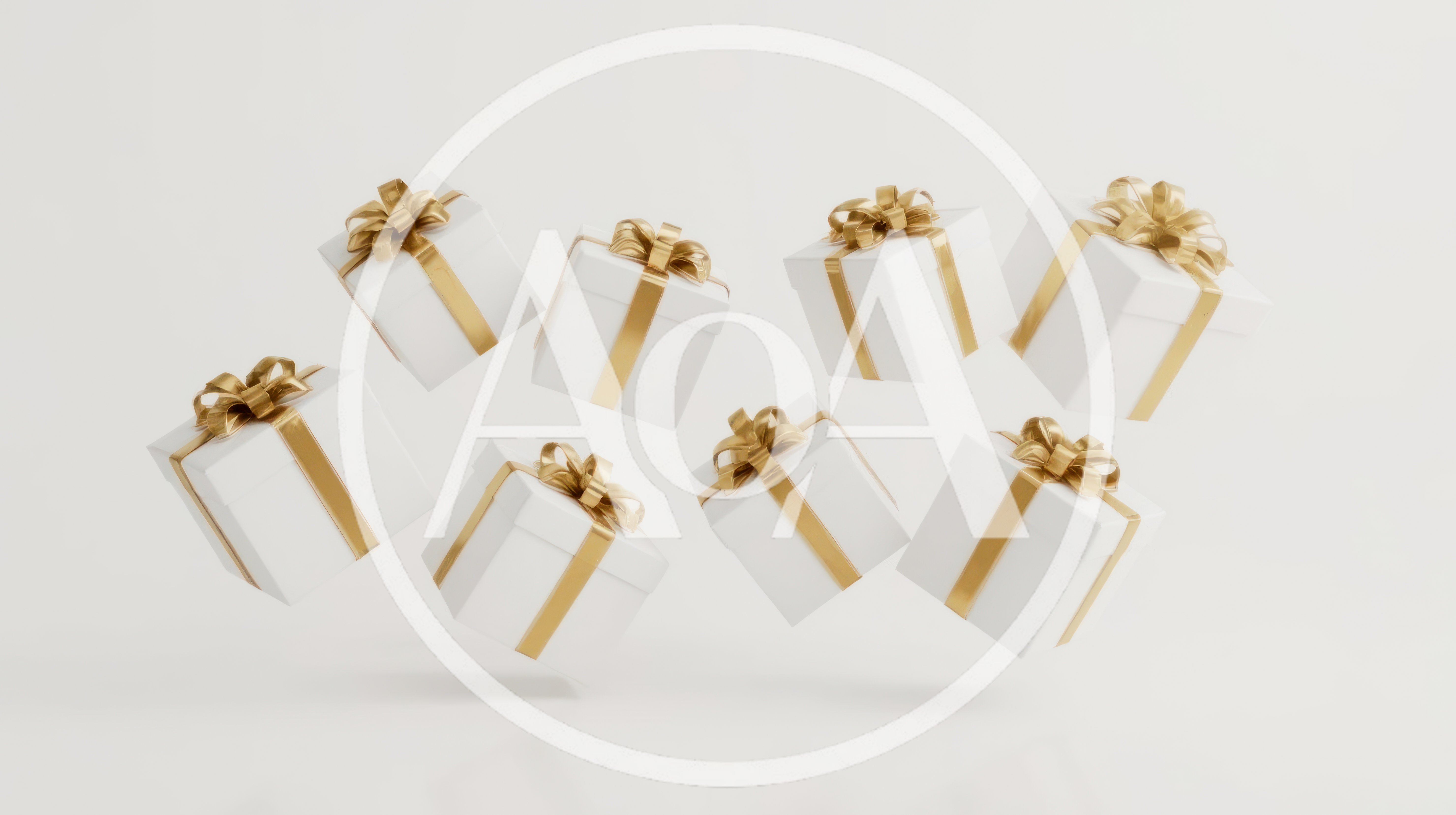 Floating White Gift Boxes With Gold Ribbons