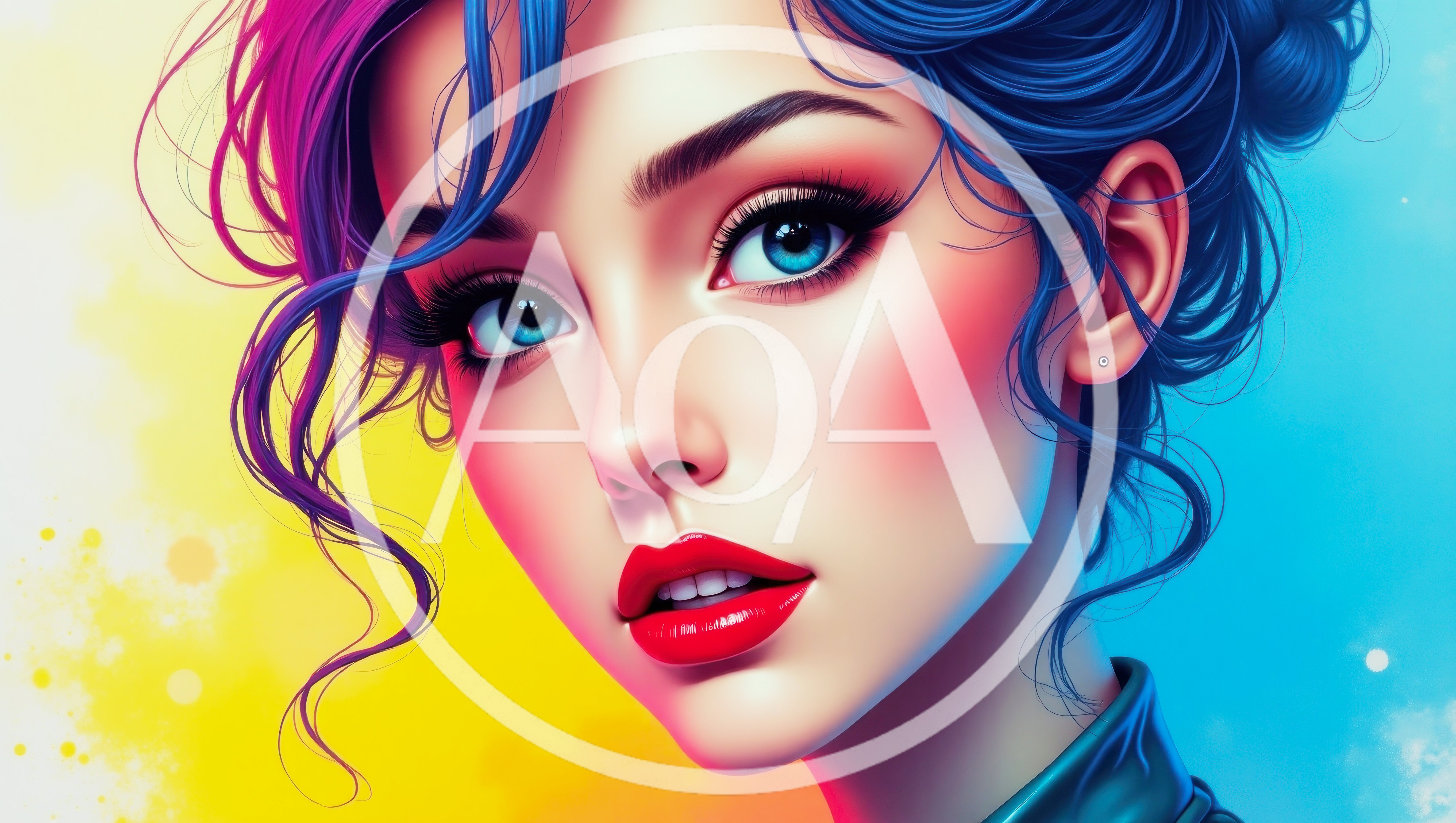 Digital Illustration Of A Beautiful Woman With Blue Hair
