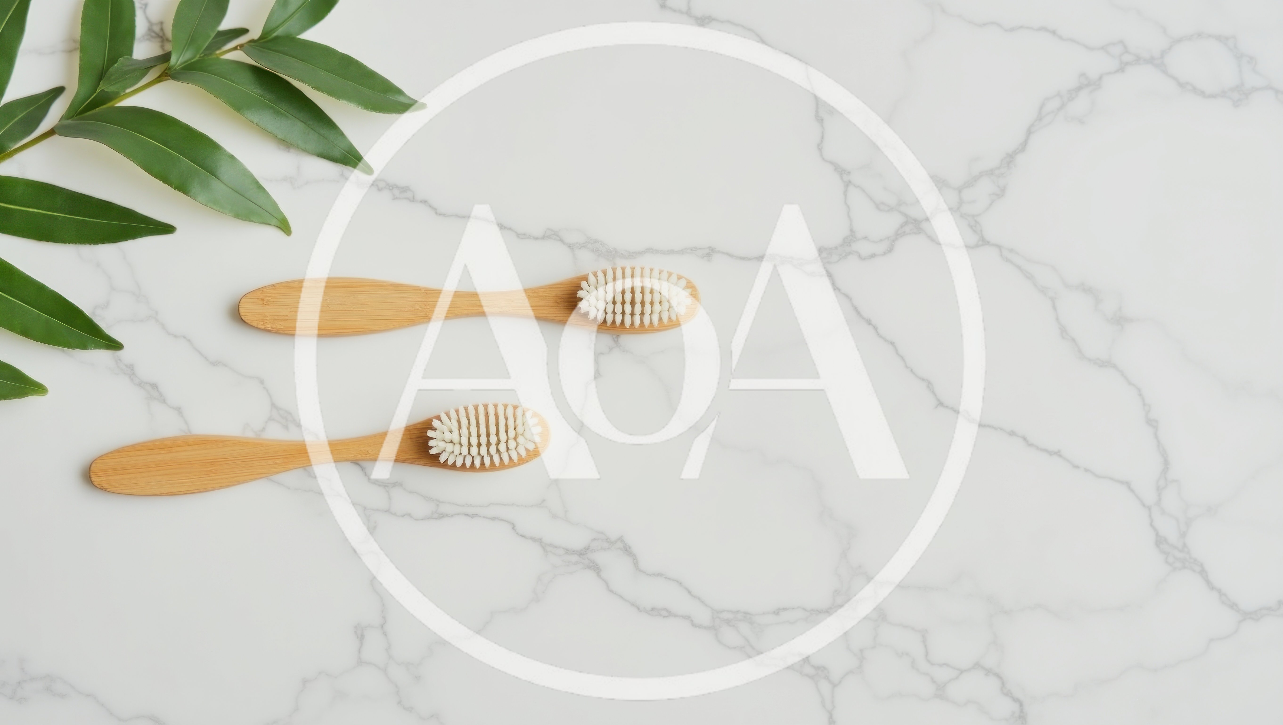 Two Bamboo Toothbrushes on Marble Surface