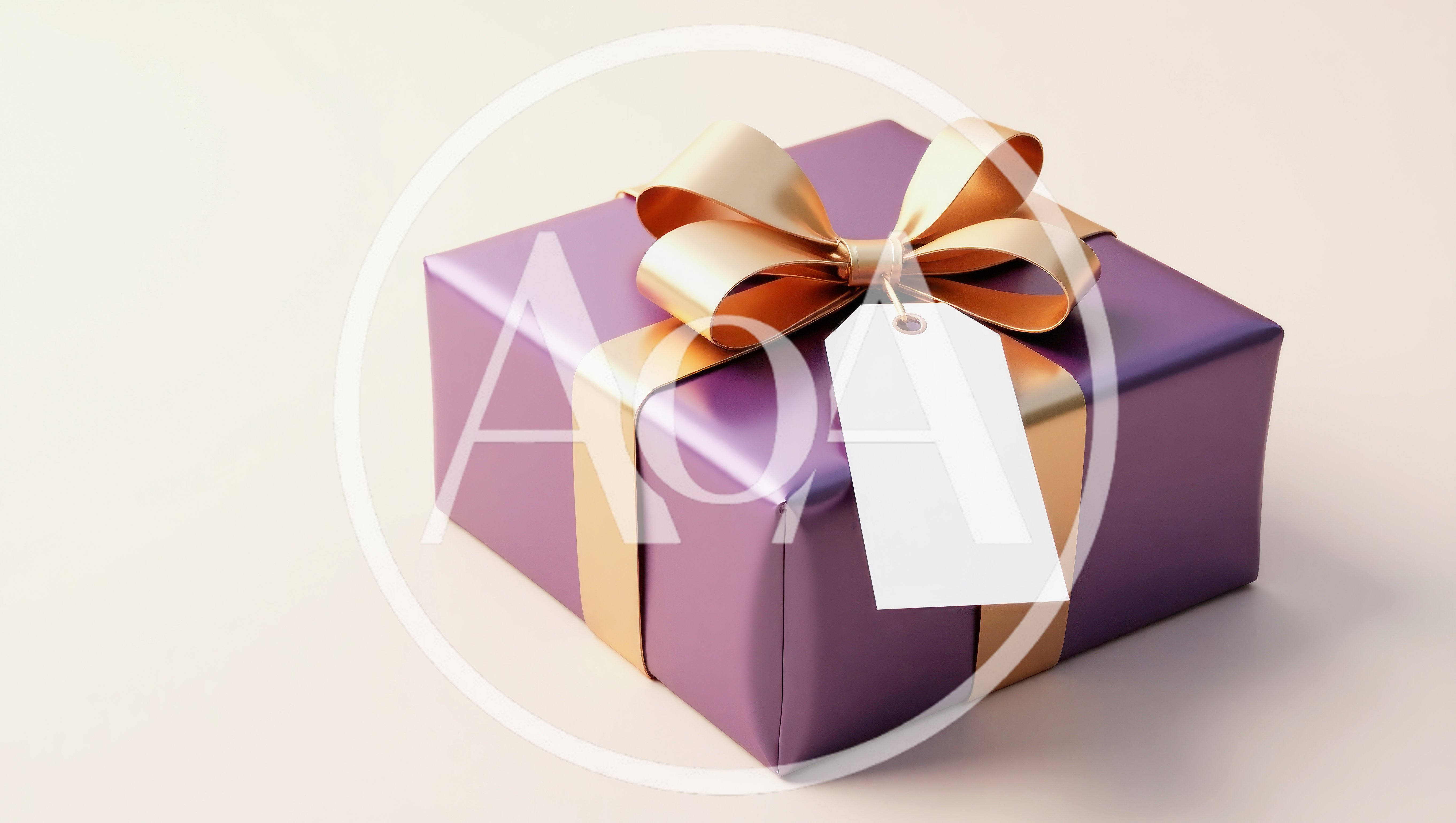Purple Gift Box With Gold Ribbon And Blank Tag