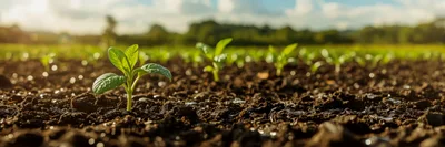 Young Green Seedlings Growing In Fertile Soil