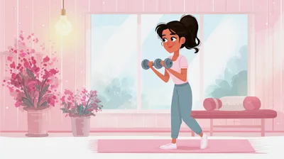 Young Woman Exercising With Dumbbells In A Cozy Room