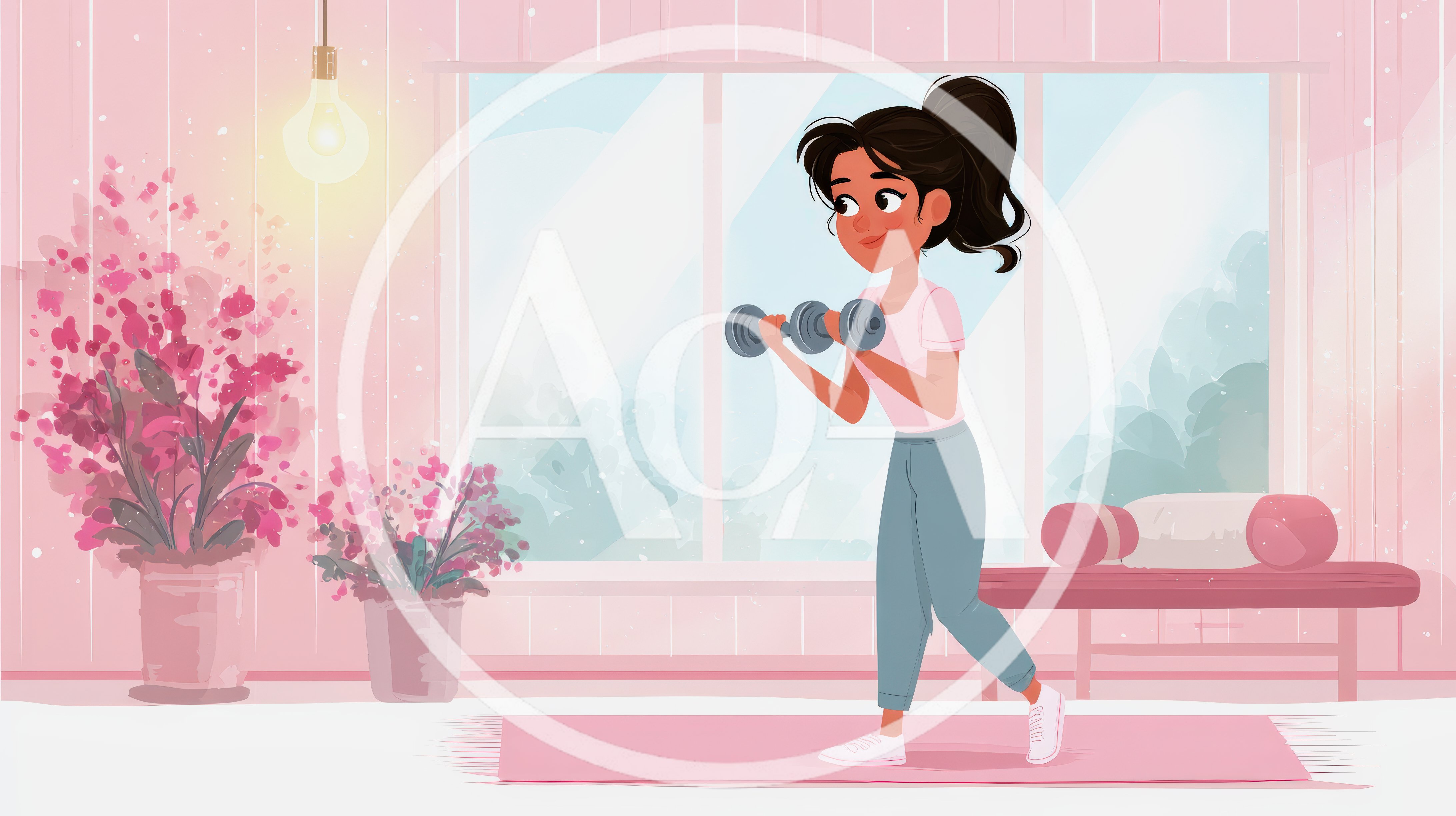 Young Woman Exercising With Dumbbells In A Cozy Room