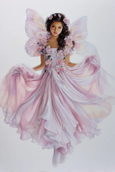 Ethereal Fairy Princess In Flowing Pink Floral Gown