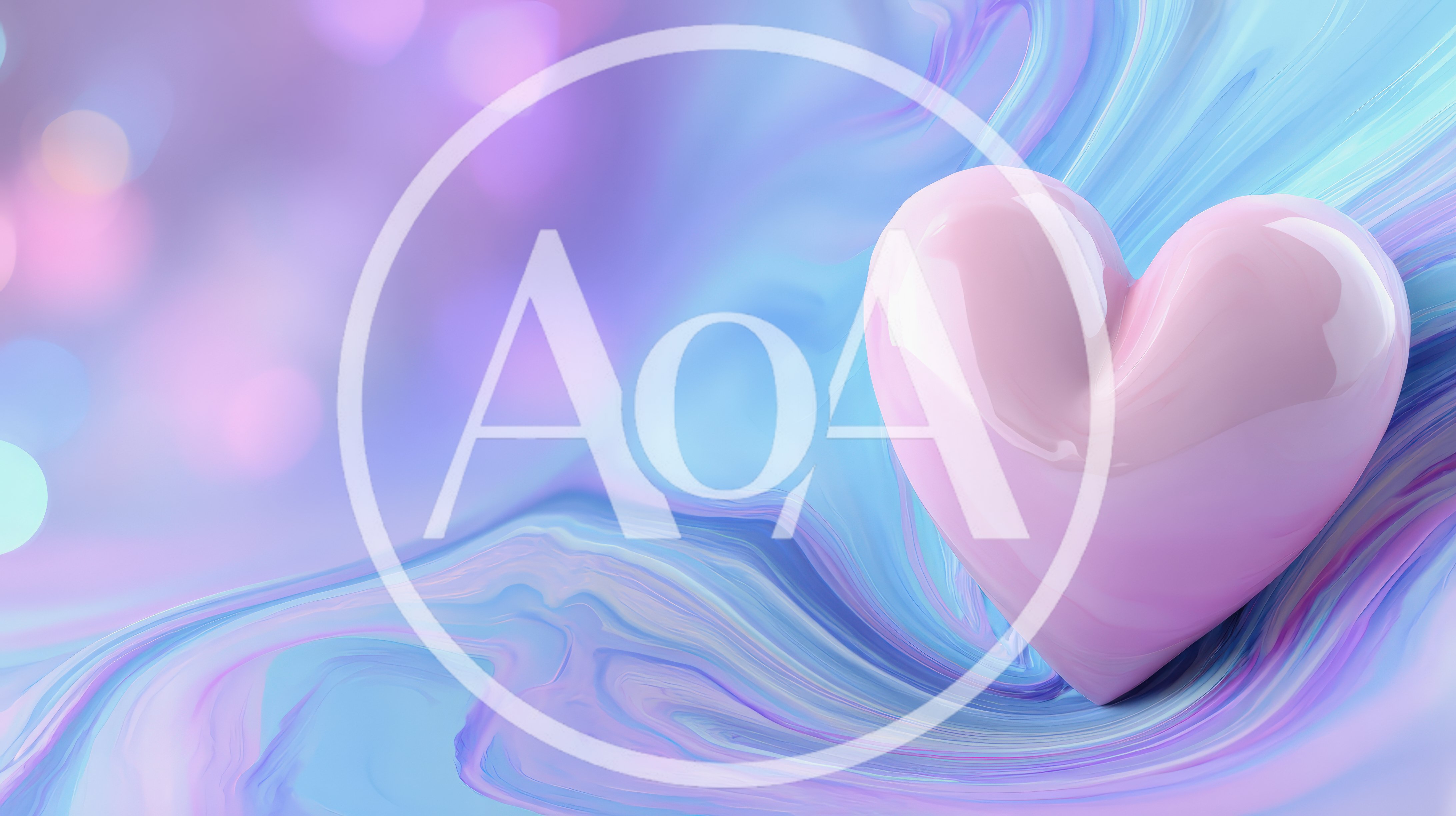 Glossy Pink Heart on Abstract Blue Marble Background