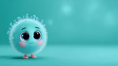 Cute Fluffy Blue Character Standing On Teal Background