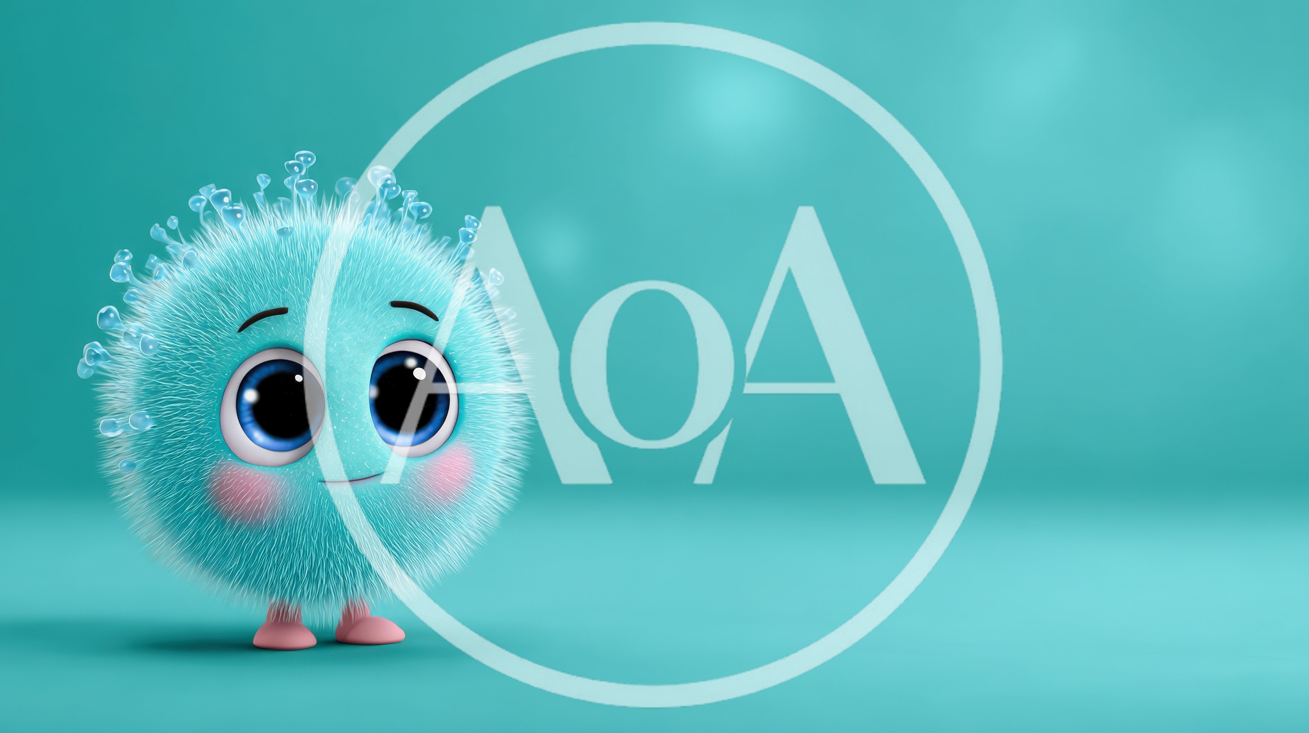 Cute Fluffy Blue Character Standing On Teal Background