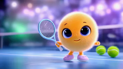 Cute Fluffy Yellow Character Holding A Tennis Racket
