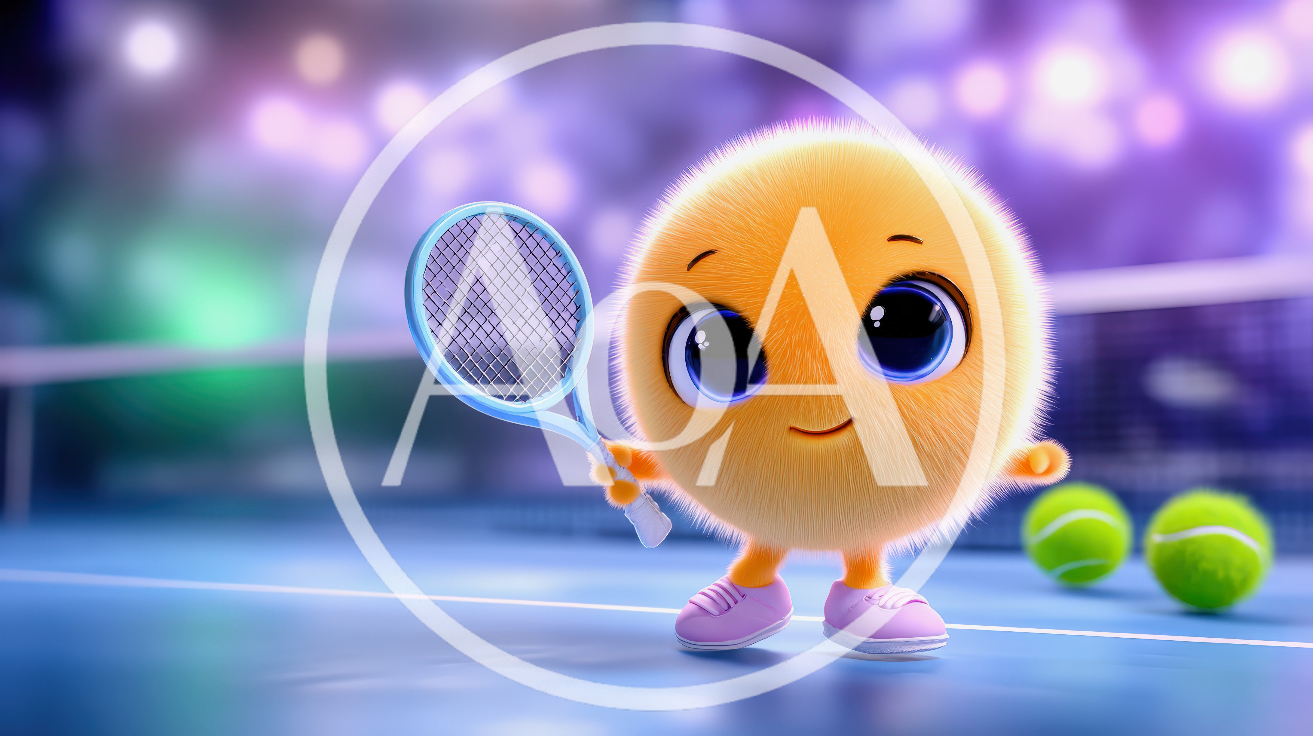 Cute Fluffy Yellow Character Holding A Tennis Racket