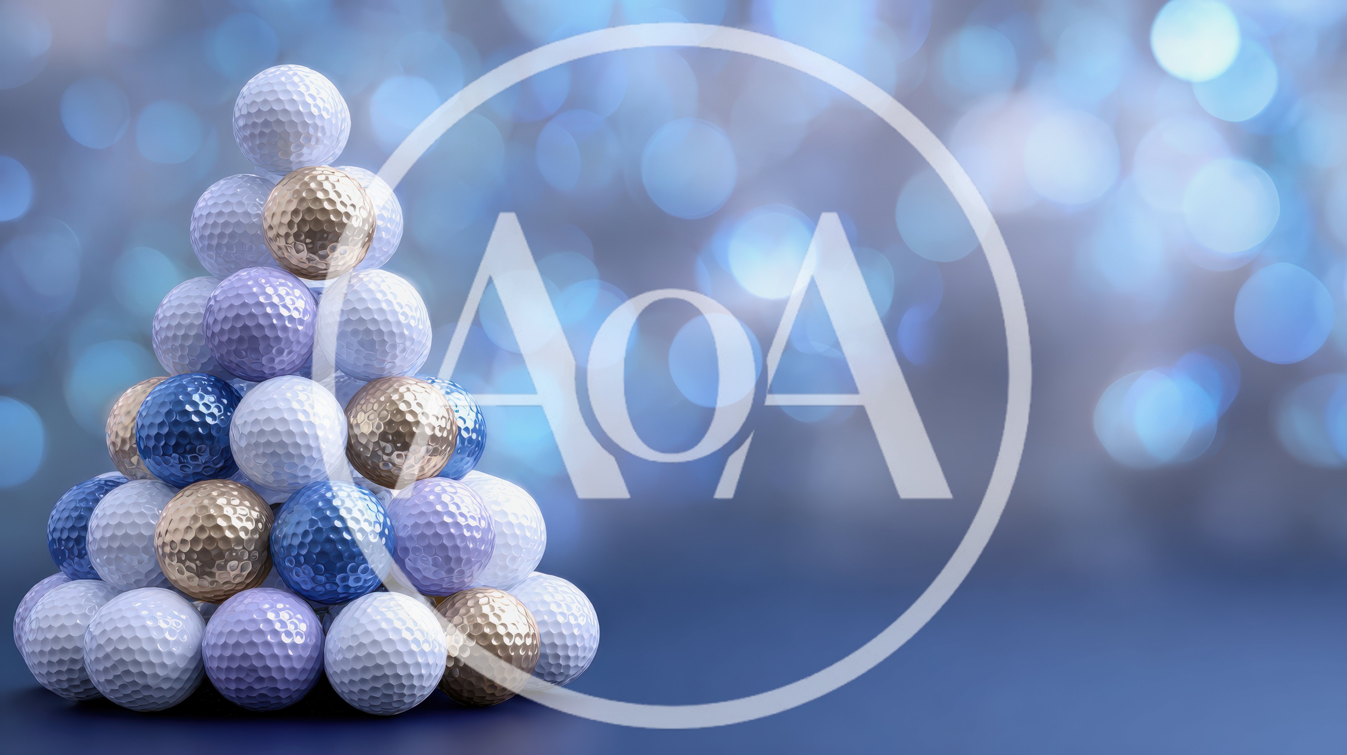 Golf Ball Christmas Tree Ornament on Blue Bokeh Background