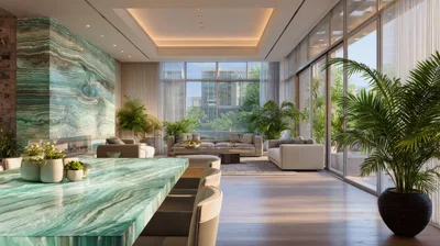 Modern Luxury Living Room With Green Marble Dining Table