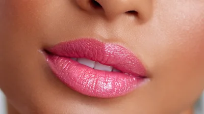 Close Up Of Woman Wearing Pink Lipstick