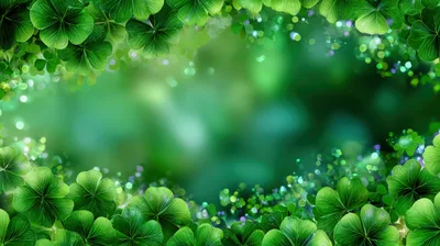 Four Leaf Clover Border Frame With Bokeh Background