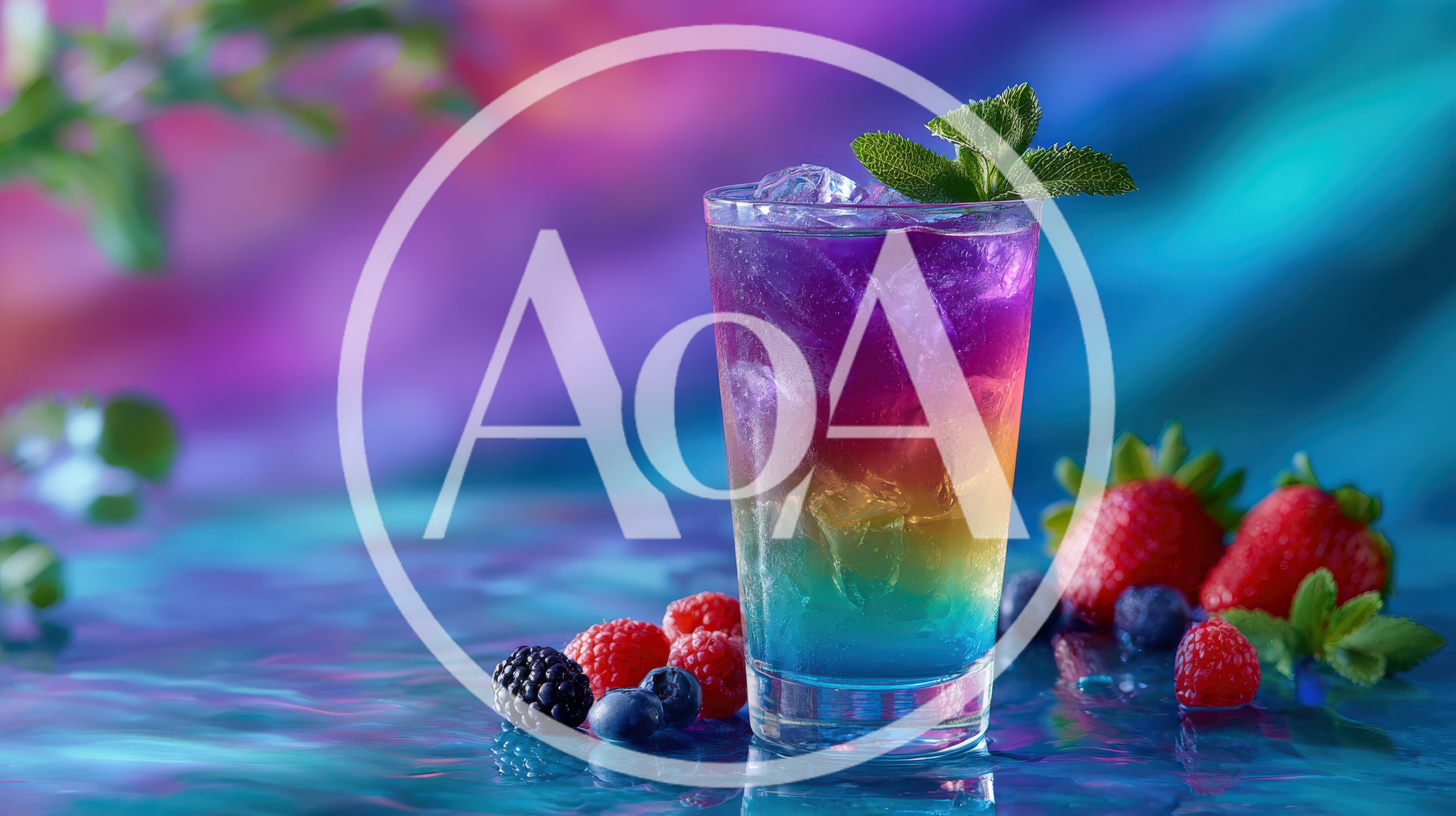 Refreshing Rainbow Layered Cocktail With Fresh Berries