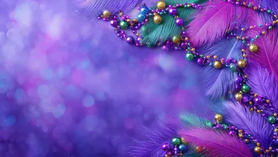 Mardi Gras Feathers And Beads Background