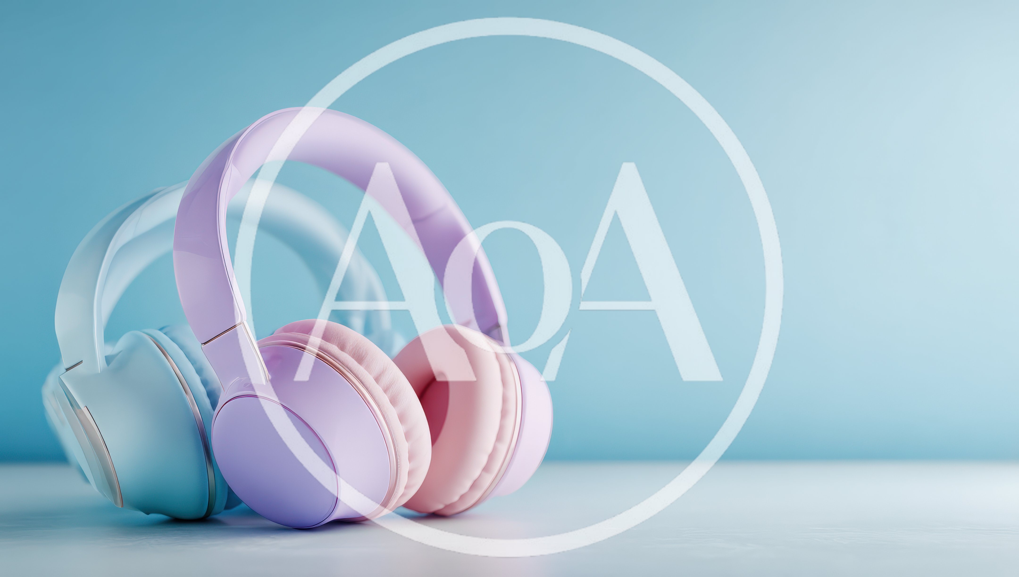 Pastel Colored Wireless Headphones On A Light Blue Background