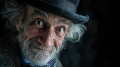 Portrait Of An Eccentric Elderly Man In A Top Hat