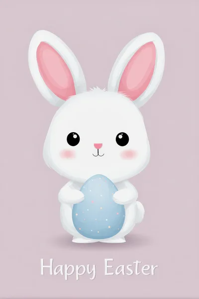 Cute Easter Bunny Holding A Blue Egg
