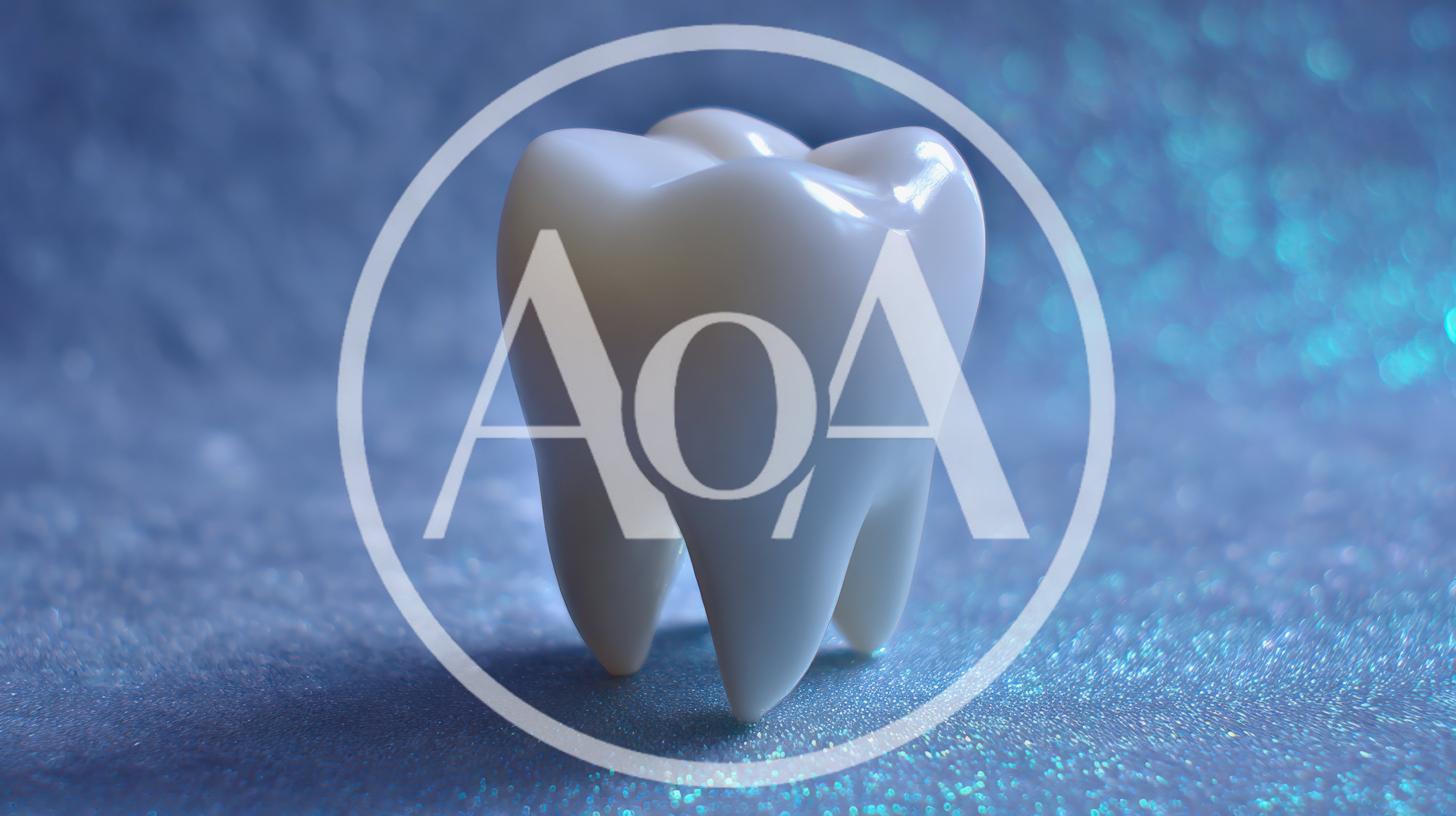 White Molar Tooth Model on Glittering Blue Background