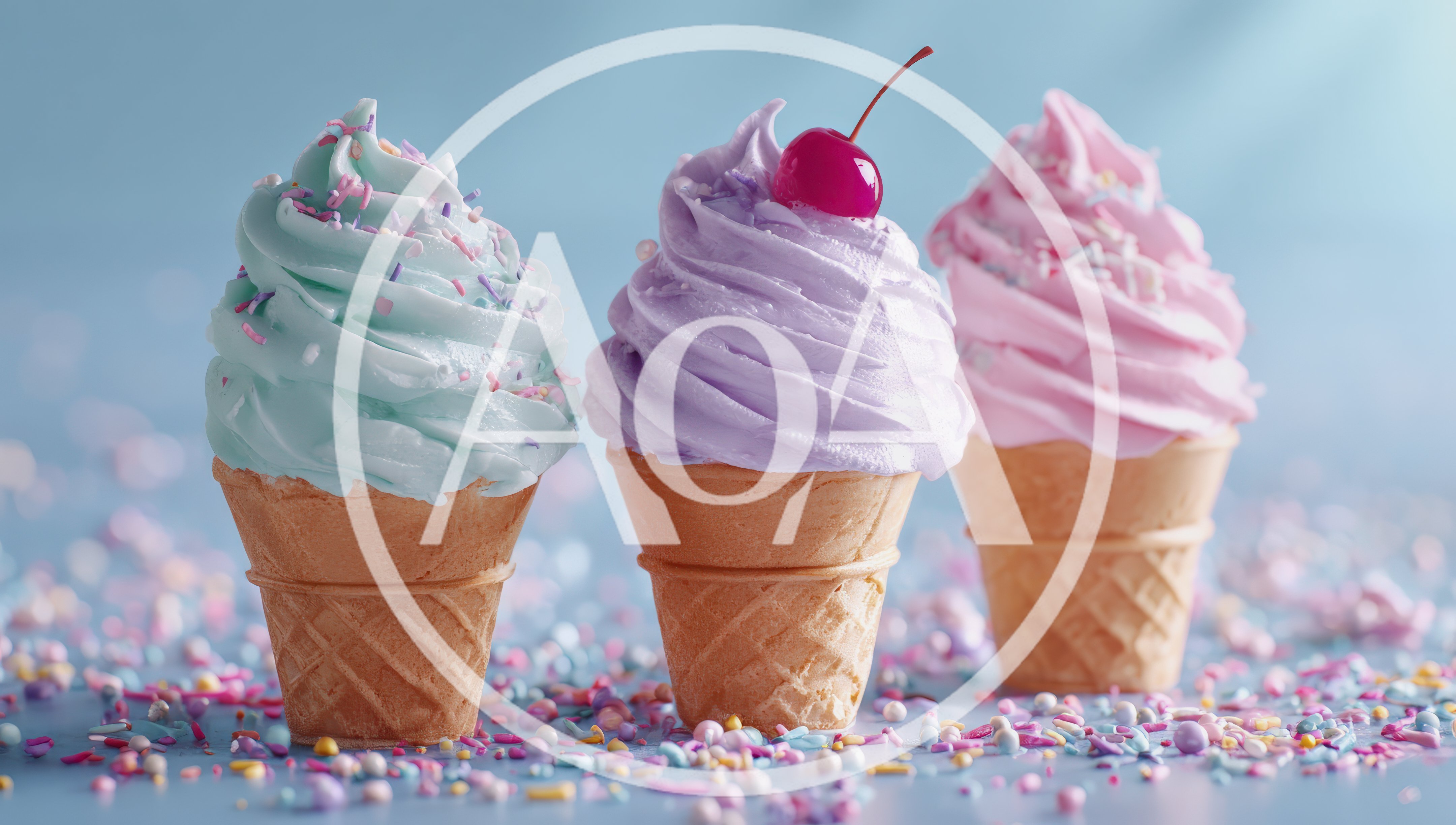 Three Pastel Soft Serve Ice Cream Cones