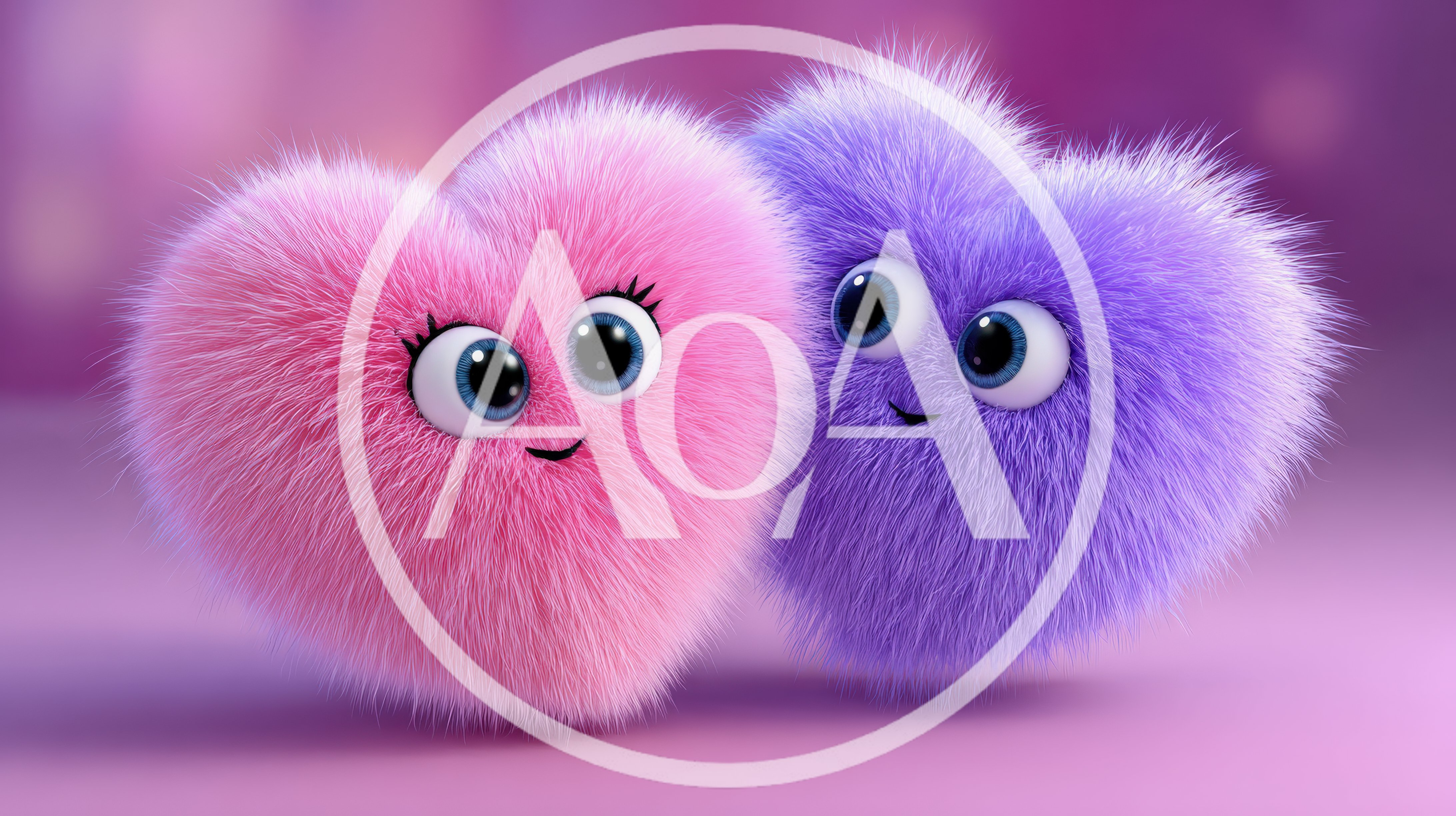 Two Fluffy Heart Shaped Characters With Big Eyes