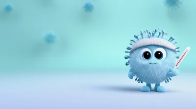 Cute Furry Virus Character Holding A Medical Thermometer
