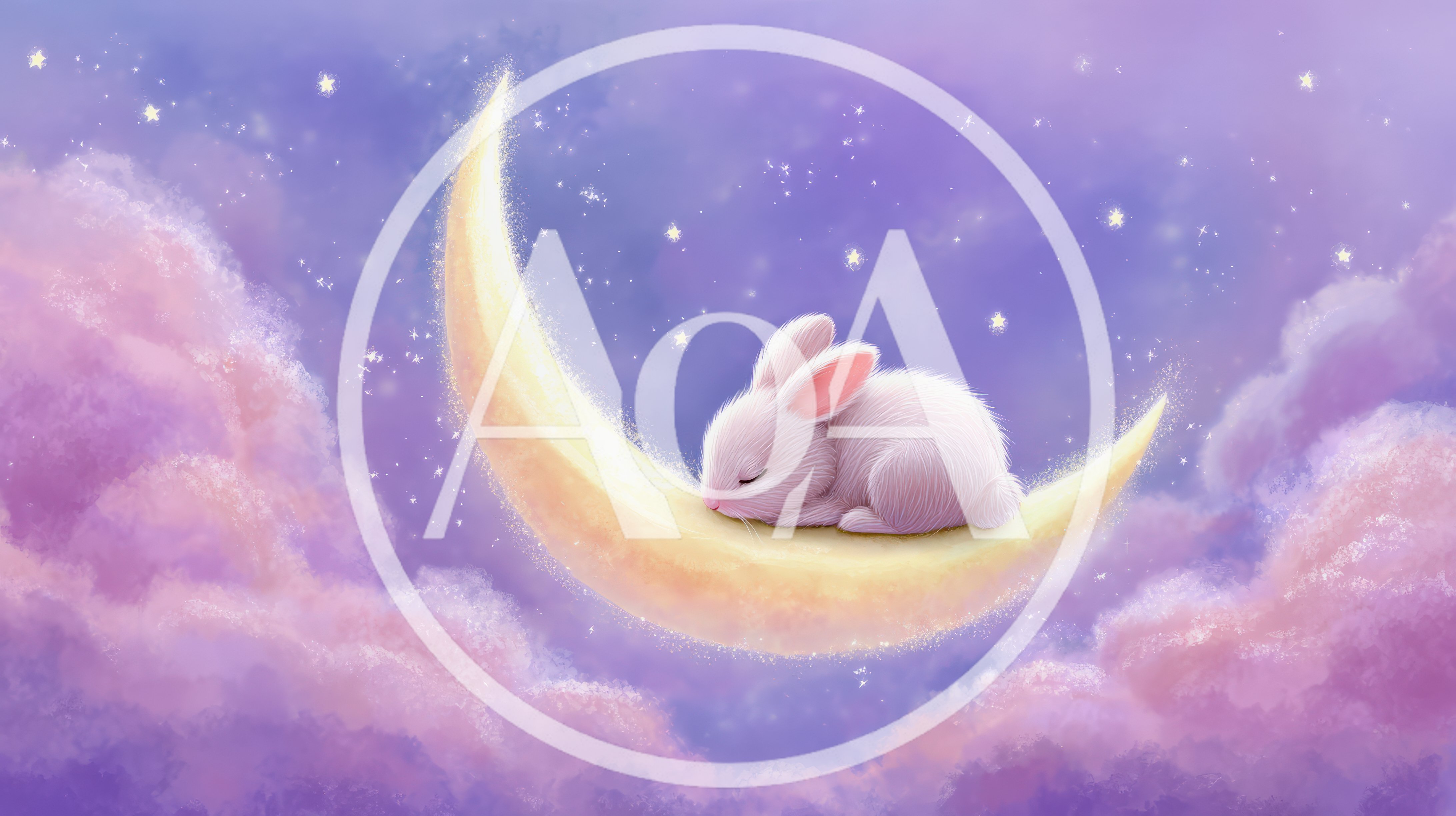 Cute White Bunny Sleeping On A Crescent Moon