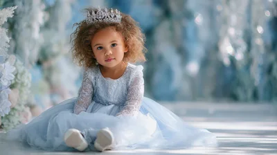 Little Girl Wearing A Princess Dress And Tiara