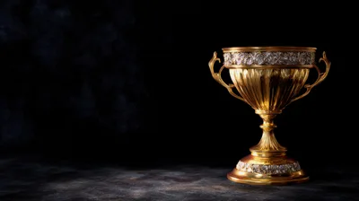 Ornate Golden Trophy Cup On Dark Textured Surface
