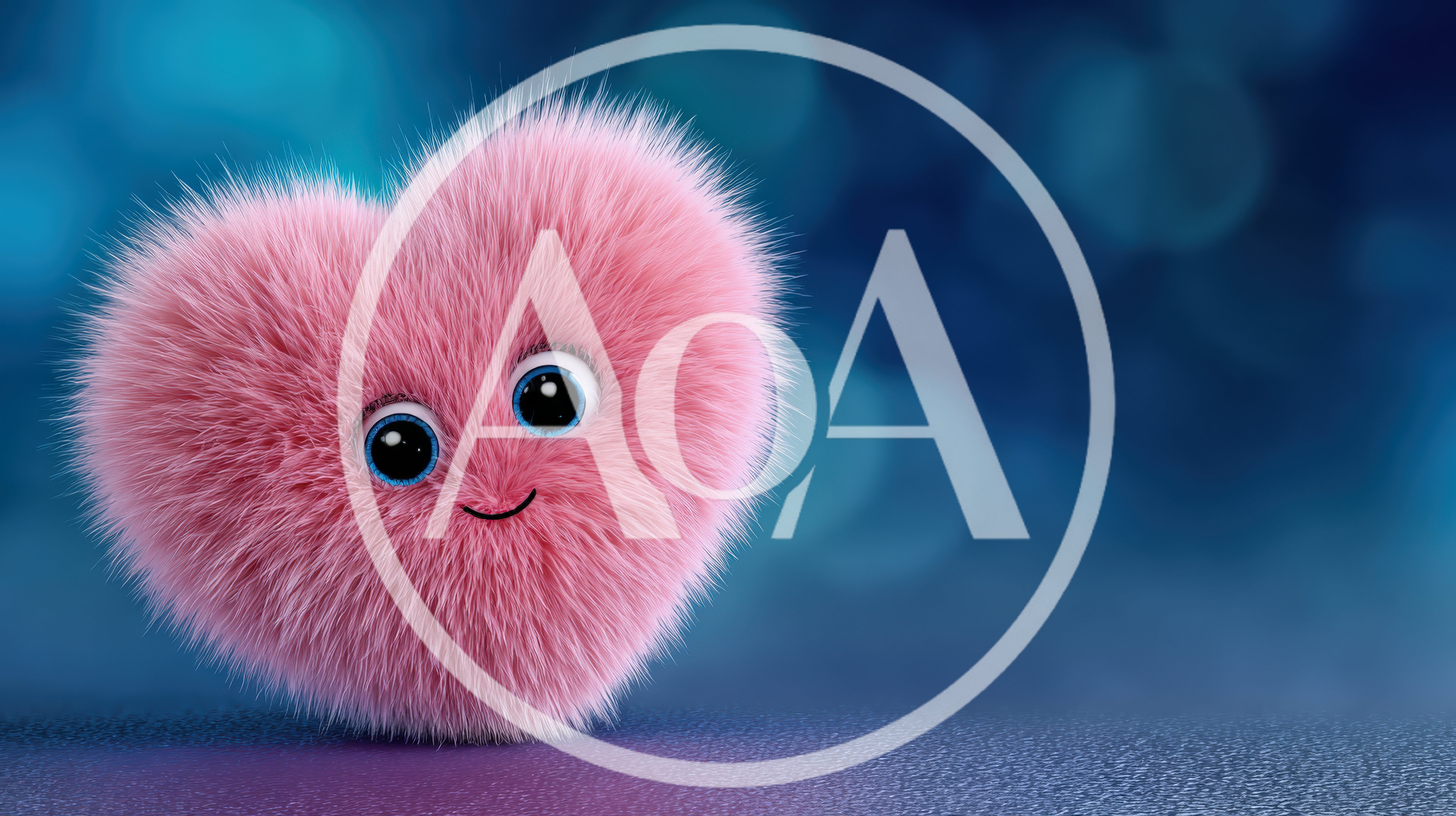 Cute Fluffy Pink Heart Character With Big Eyes