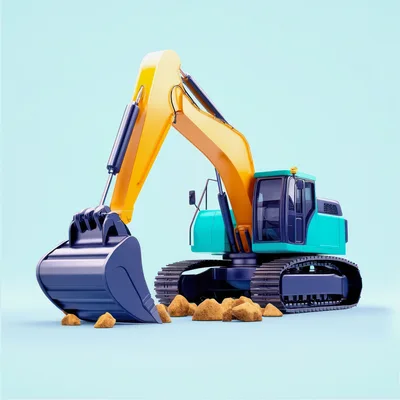 3D Rendered Excavator With Bucket On Light Blue Background