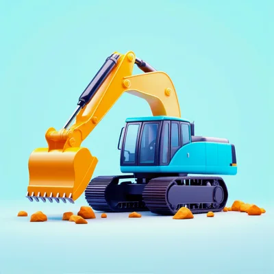 3D Rendered Yellow And Blue Excavator On Light Background