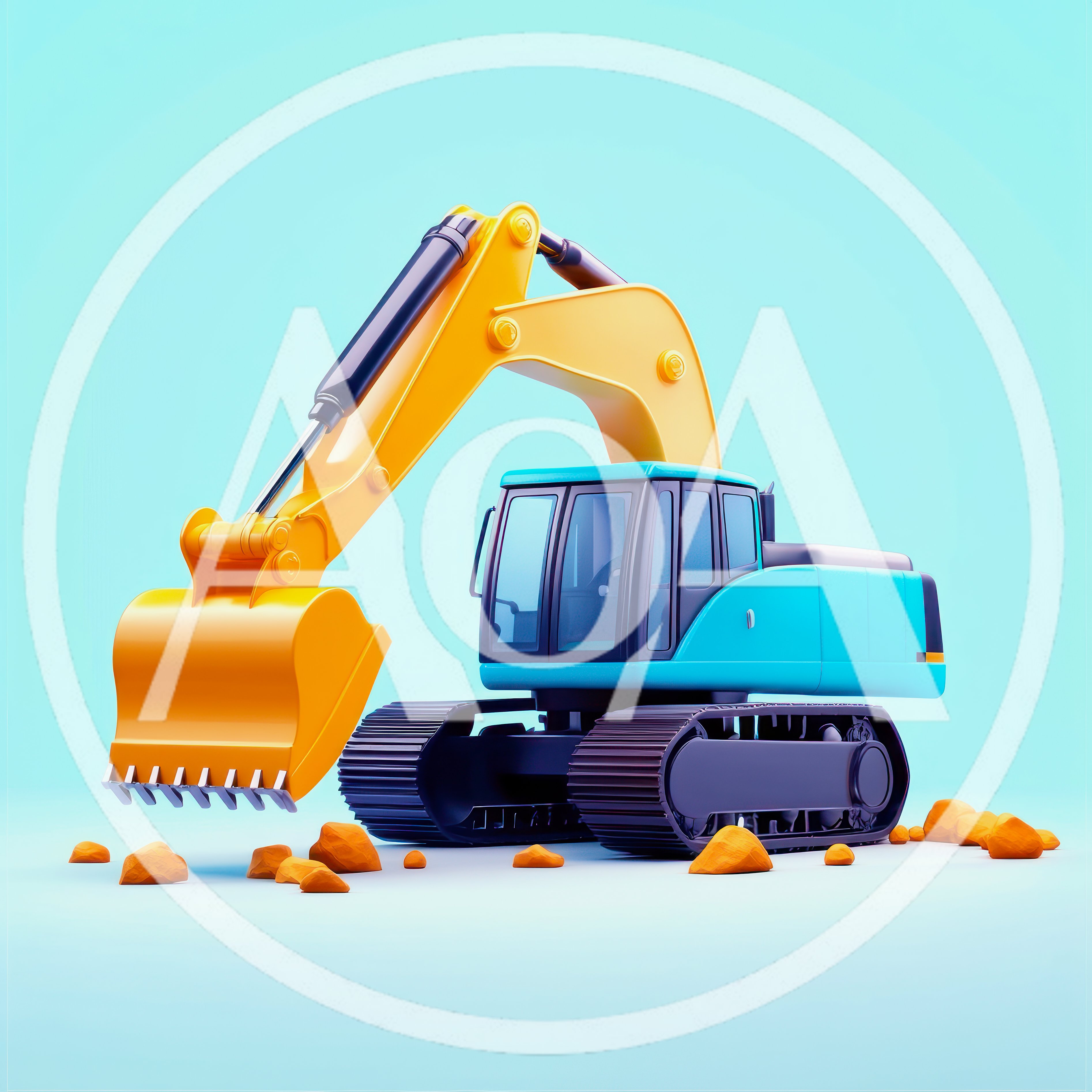 3D Rendered Yellow And Blue Excavator On Light Background