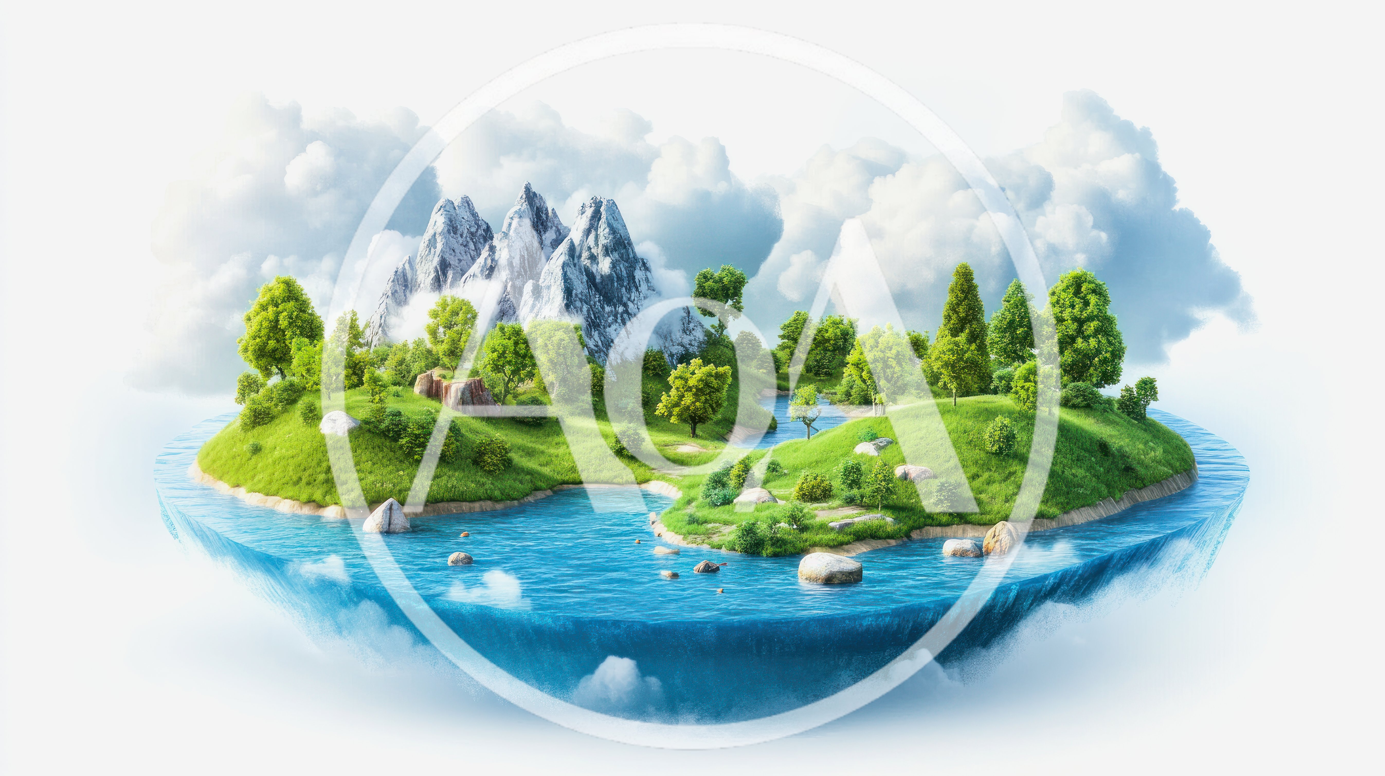 Floating Island With Mountains And Lush Greenery