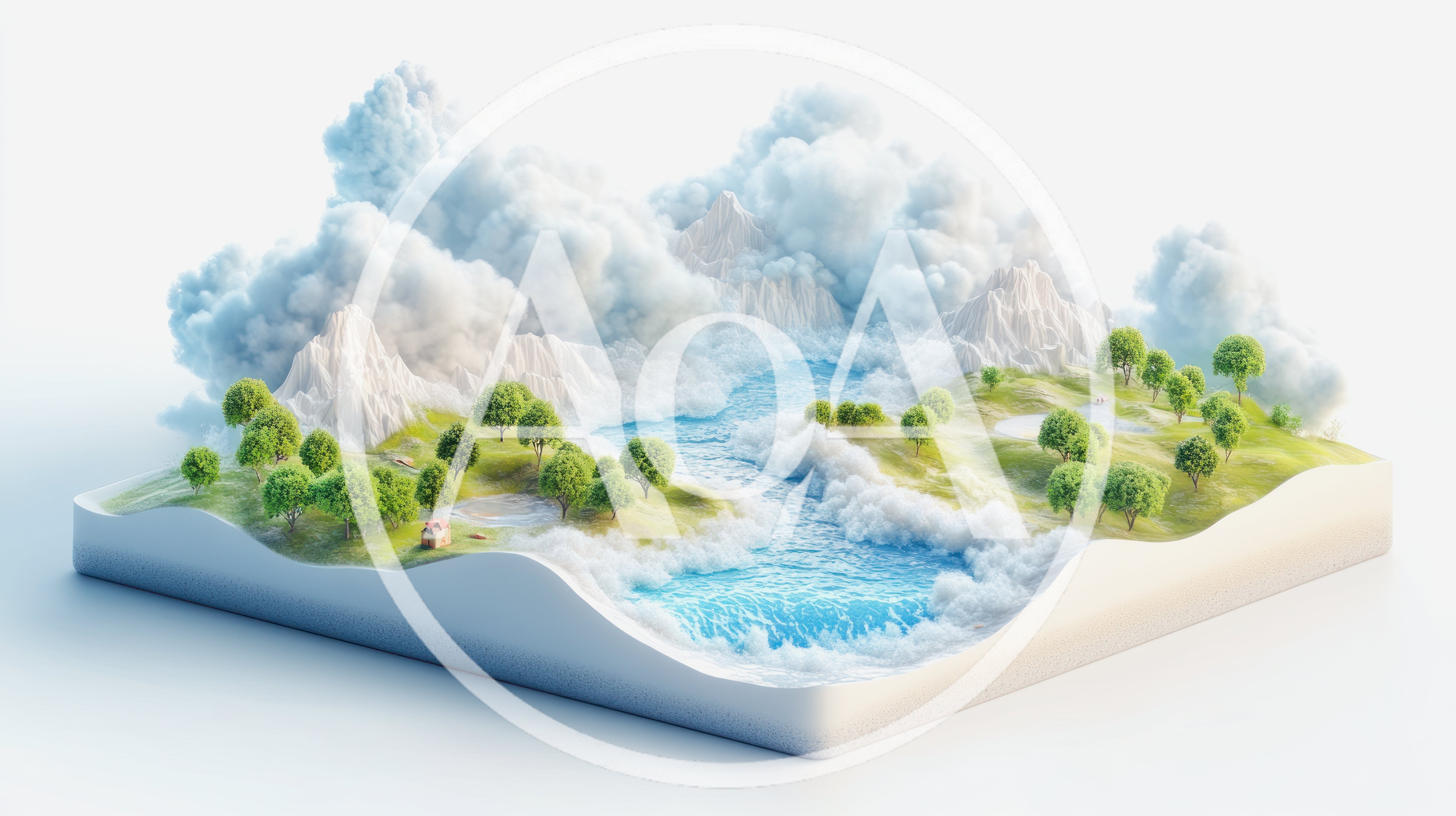 Isometric 3D Landscape With Mountains And River