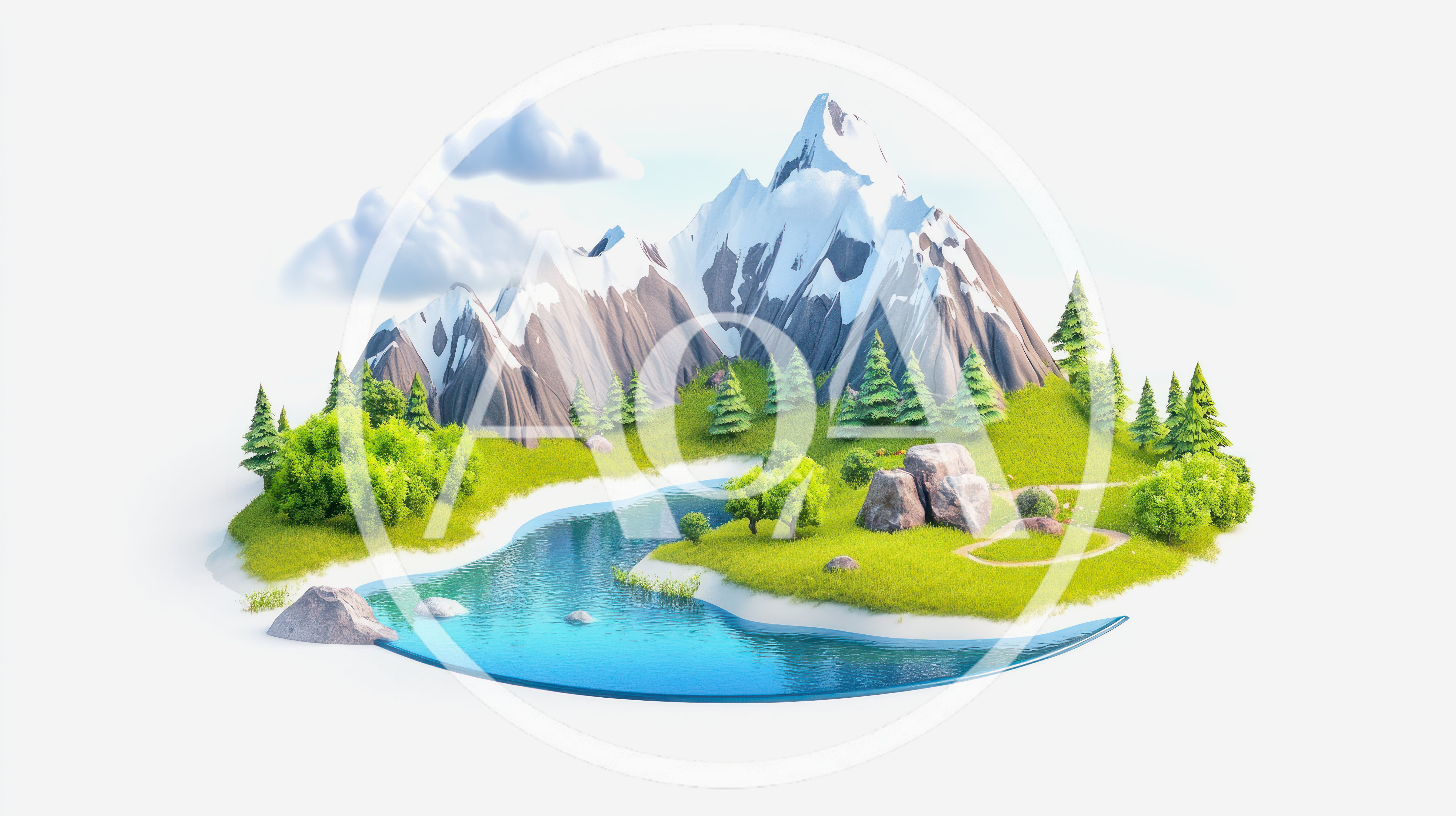3D Rendered Floating Island With Mountains And River