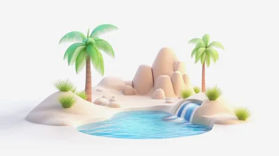 3D Rendered Tropical Island Oasis With Waterfall