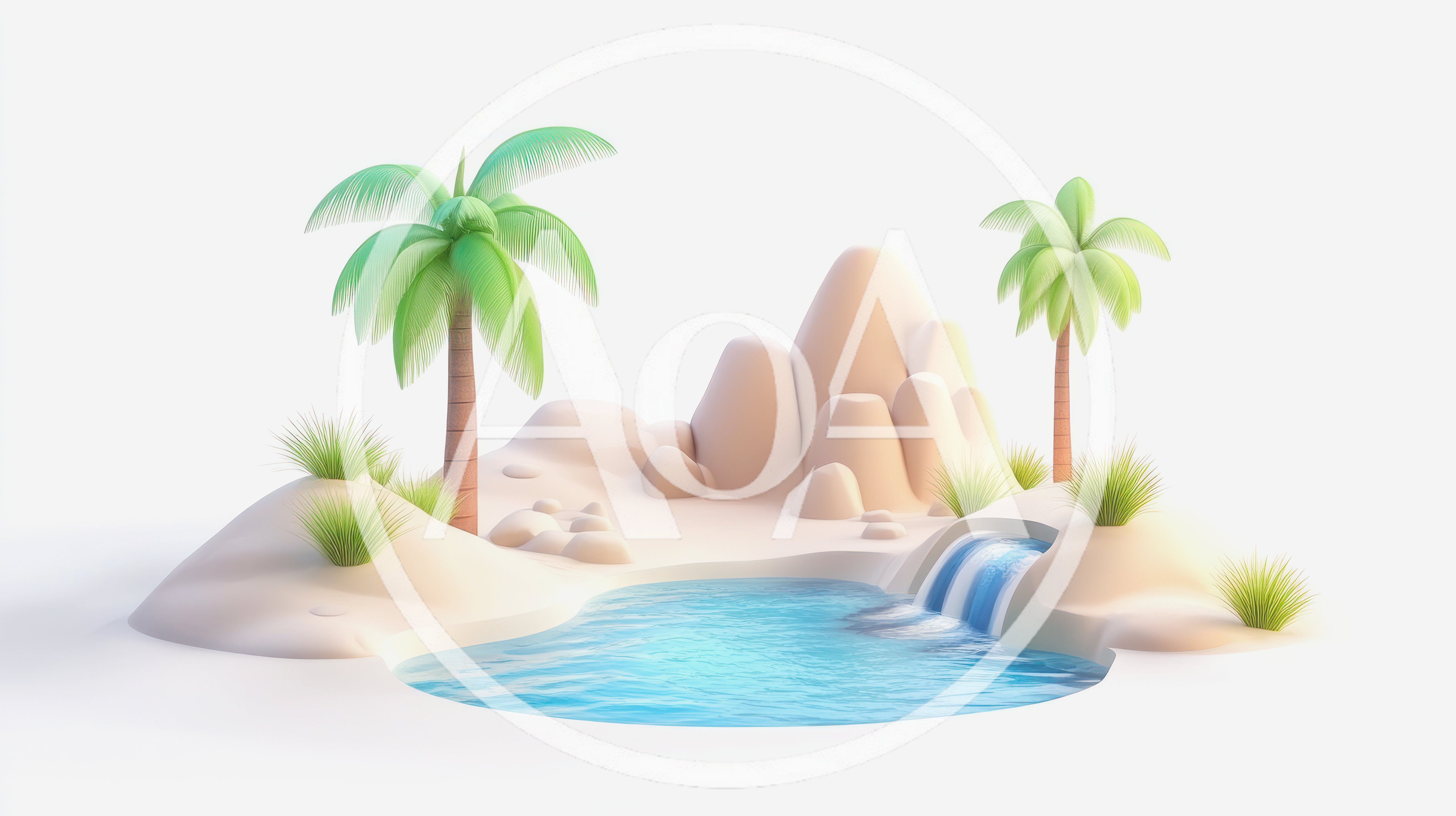 3D Rendered Tropical Island Oasis With Waterfall