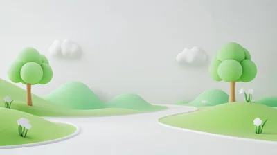3D Rendered Cartoon Landscape With Trees And Path