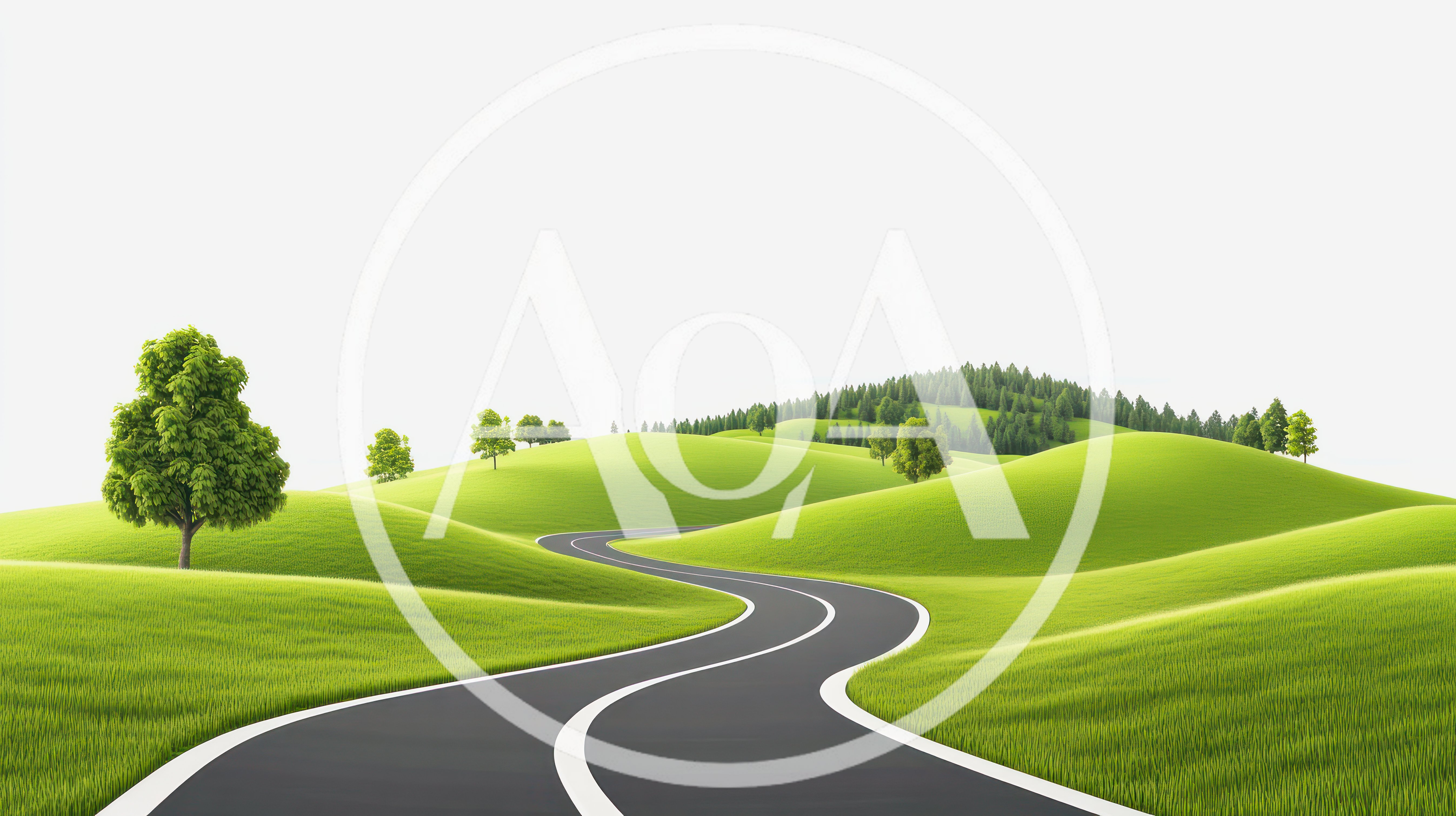 Winding Asphalt Road Through Rolling Green Hills