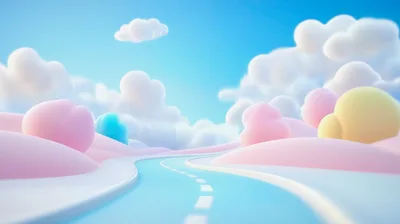Surreal Pastel Landscape With Winding Road