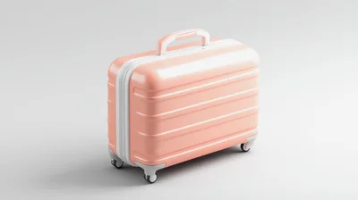 Minimalist Pink Rolling Suitcase On White Background