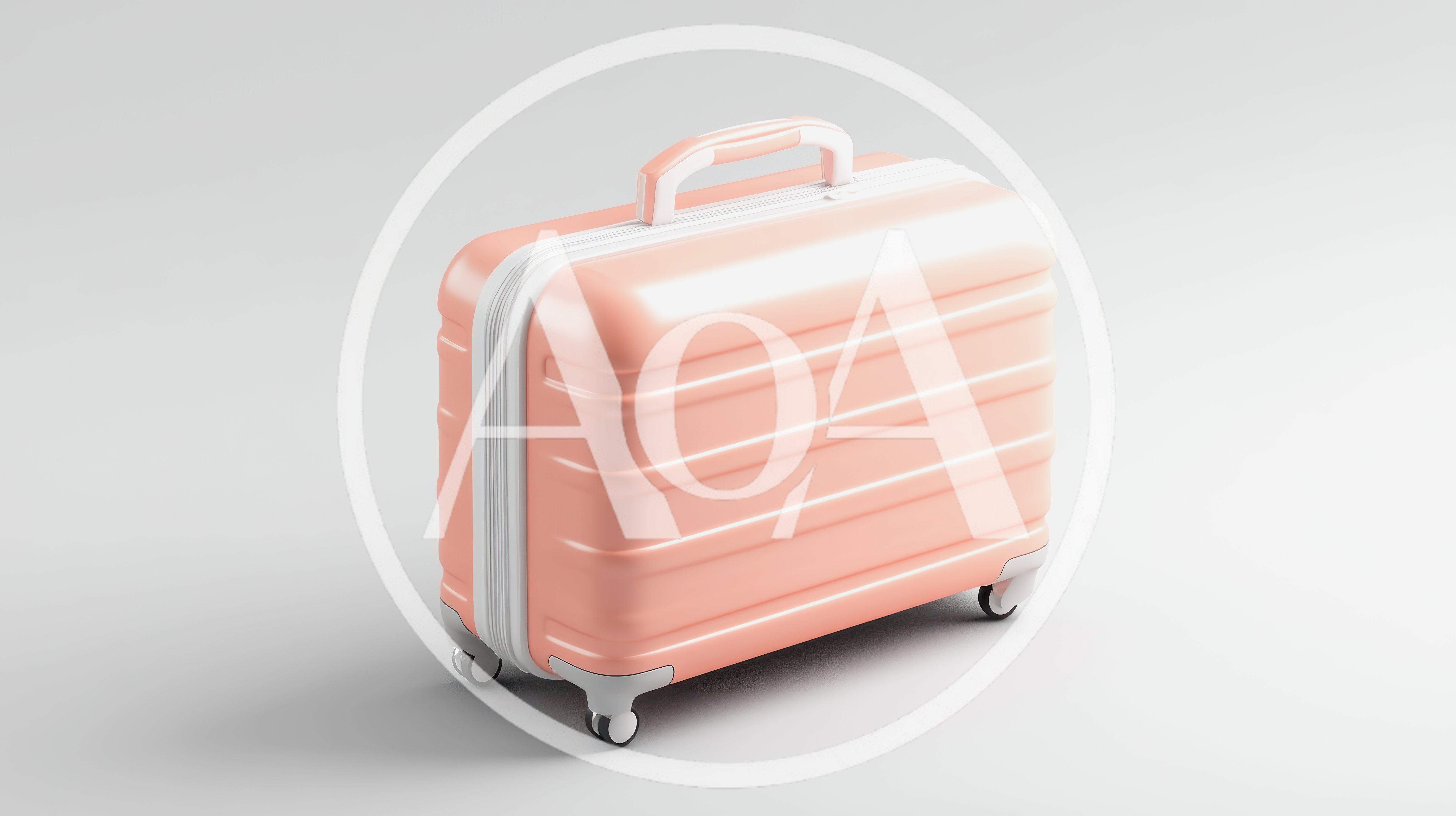 Minimalist Pink Rolling Suitcase On White Background