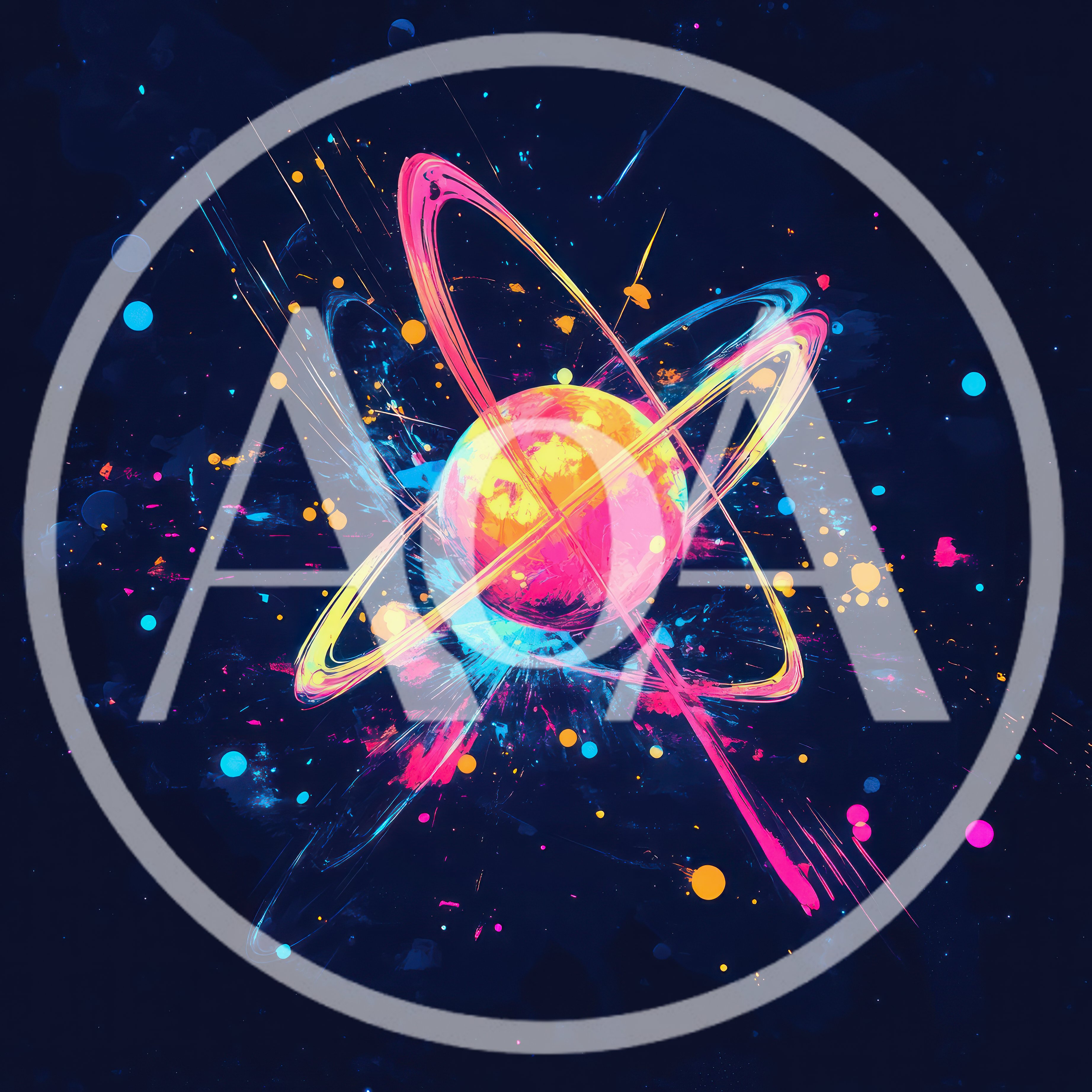 Abstract Atomic Structure With Vibrant Neon Orbital Rings