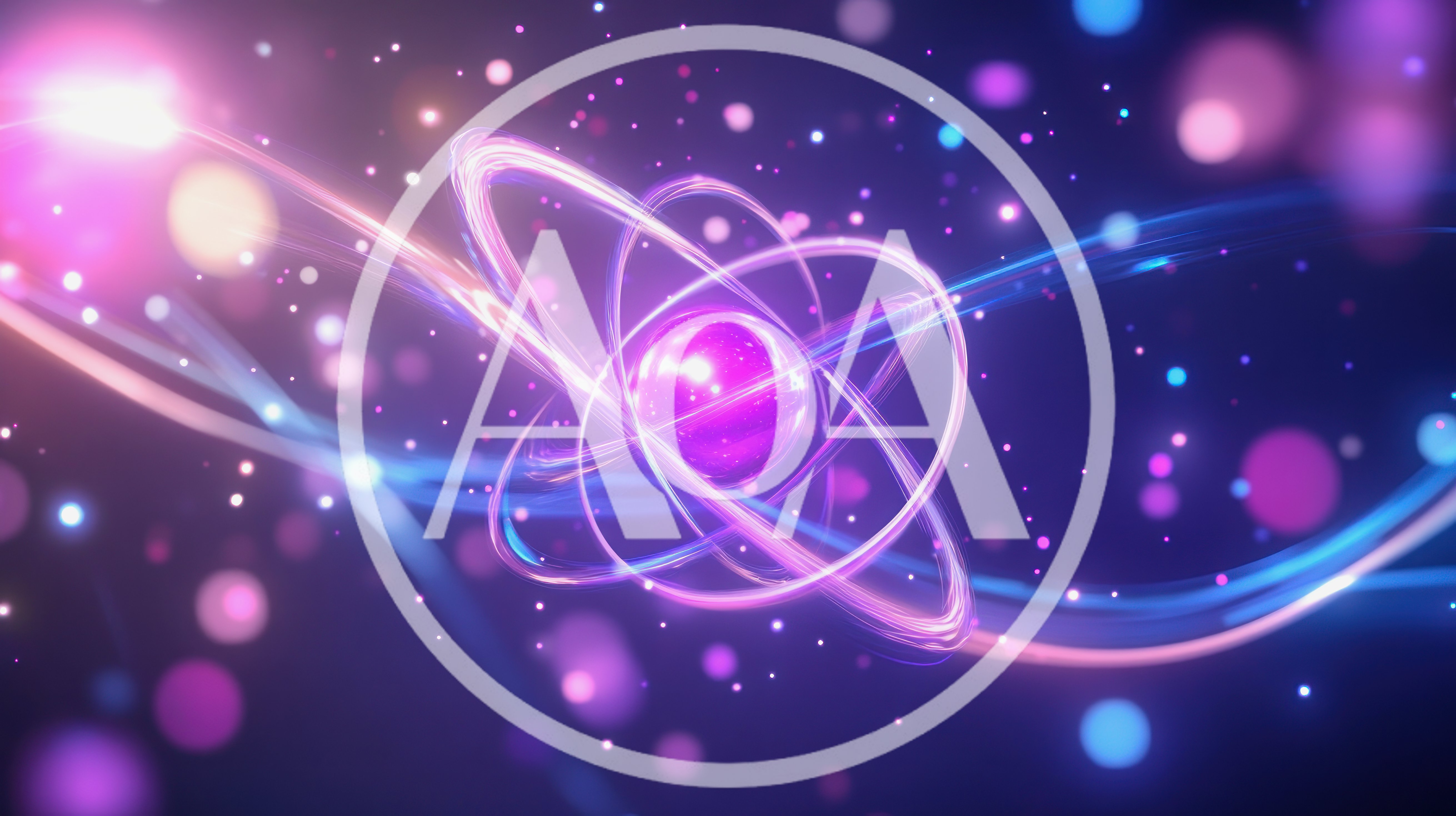 Abstract 3D Atom Model With Glowing Orbital Rings